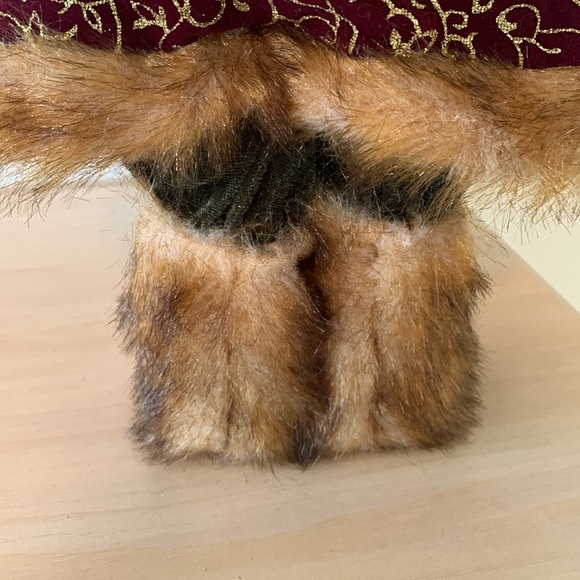 Santa old world 18" Tall Gold burgundy velvet coat fur Trim Presents Christmas - Picture 7 of 8